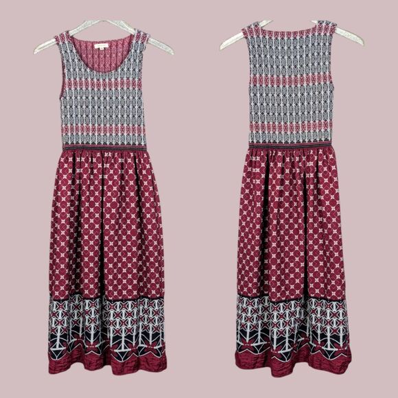 MAX STUDIO Boho Cottage Hippie Peasant Dirndl Smocked Midi Dress Stretch Small - Picture 1 of 8